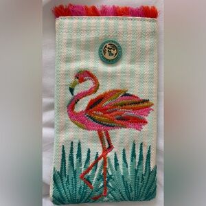 Spartina 449 Embroidered Pink Flamingo Canvas eye glass pouch